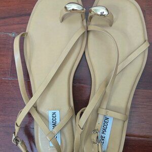 New Steve Maddden Baylee Cognac Flat Slingback Sandal, 9.5